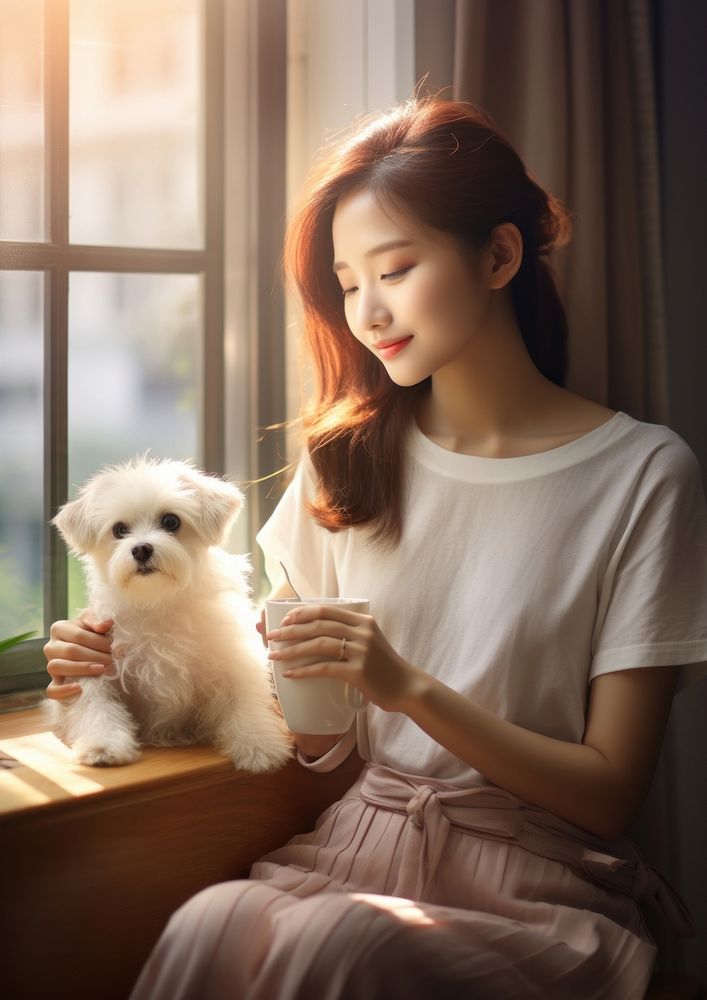 Korean woman pet portrait sitting.