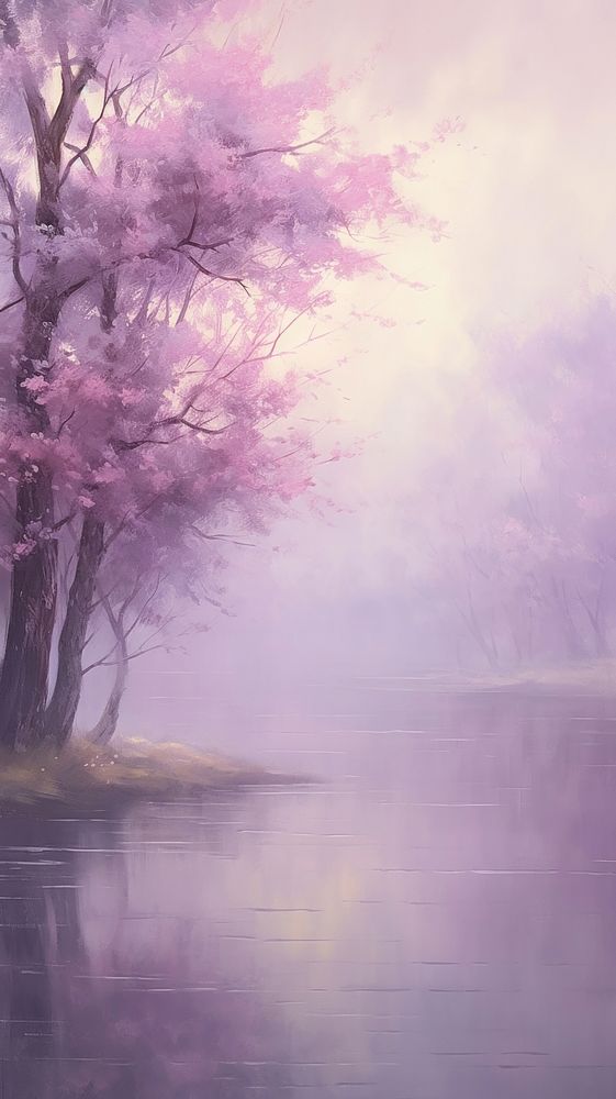 Sombre simple pastel purple impressionism painting background outdoors blossom nature.