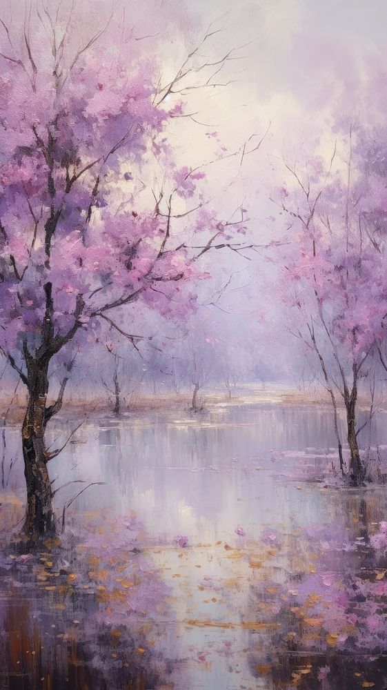 Sombre simple pastel purple impressionism painting background outdoors blossom nature.