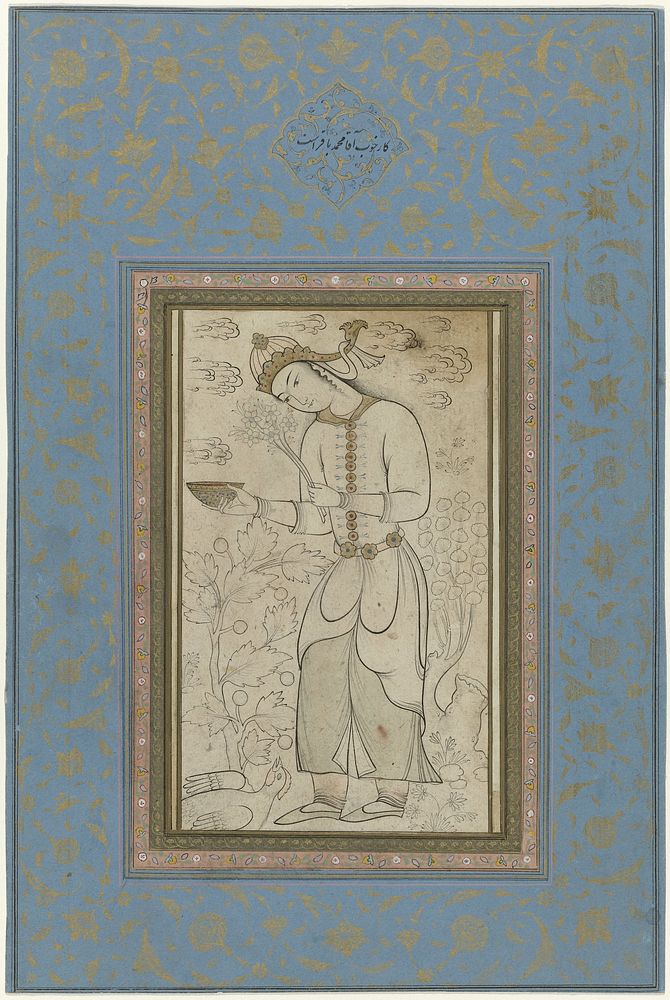 Staande figuur, met in de ene hand bloemen en in de ander een kom (c. 1800 - c. 1900) by anonymous and anonymous