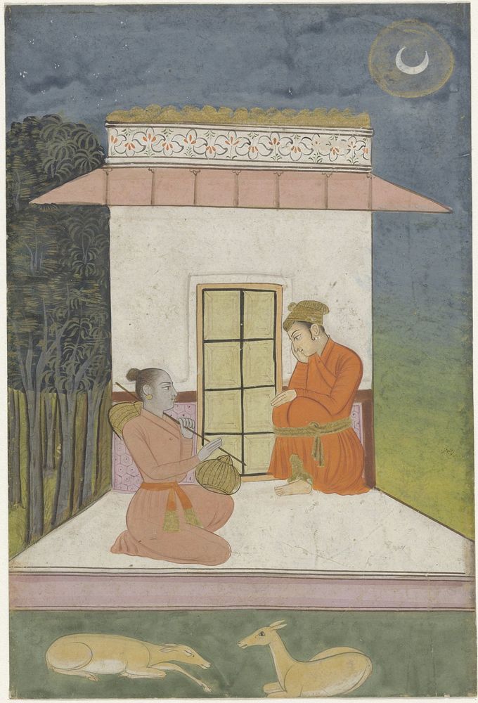 Kedara raga, man en vrouw zittend voor een gebouwtje (1775 - 1800) by anonymous