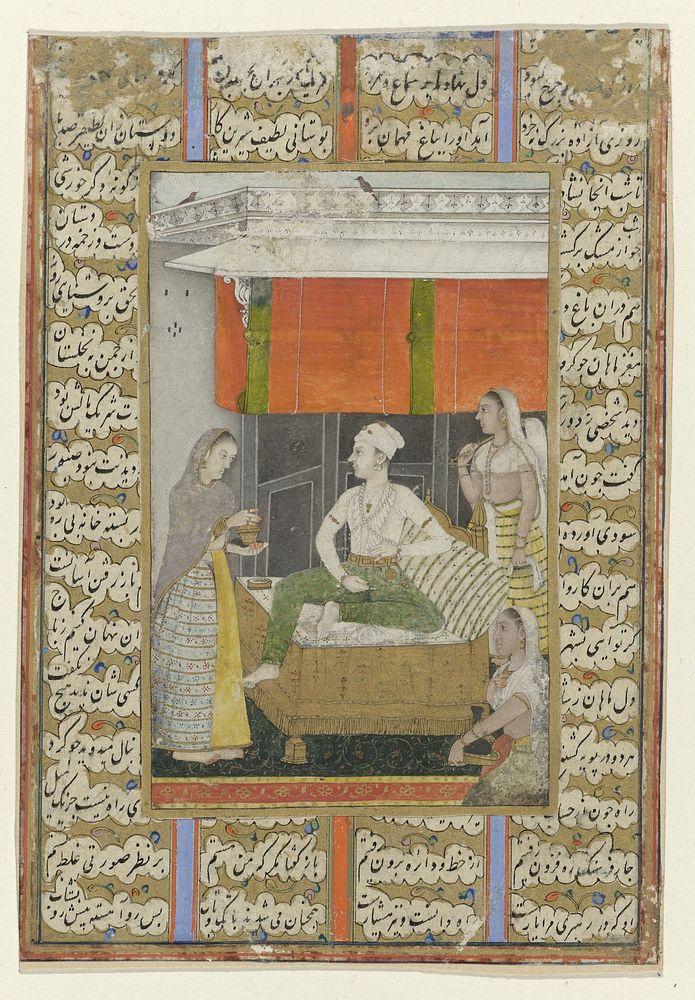 Raga, een man zittend op een bank wordt omringd door drie vrouwen (c. 1775) by anonymous