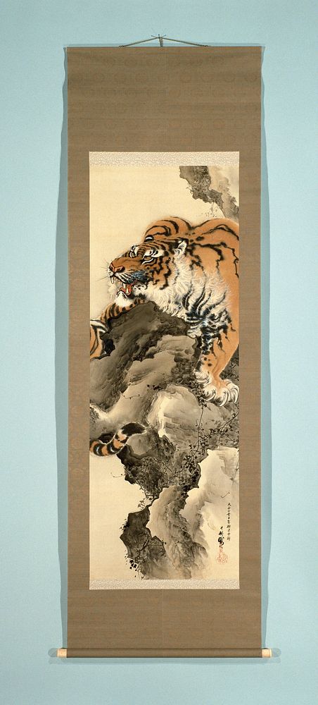 Hangrolschildering met een voorstelling van een tijger op een rots (1913) by Tanaka Gekko and Ogata Gekkô