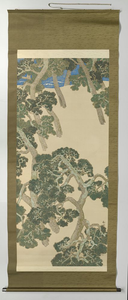 Groene pijnbomen op het witte strand (1914) by Seisui