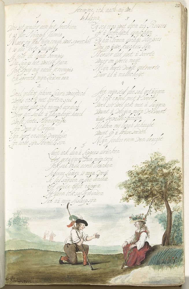 Herder knielend voor een herderin (c. 1652 - c. 1653) by Gesina ter Borch and Gesina ter Borch