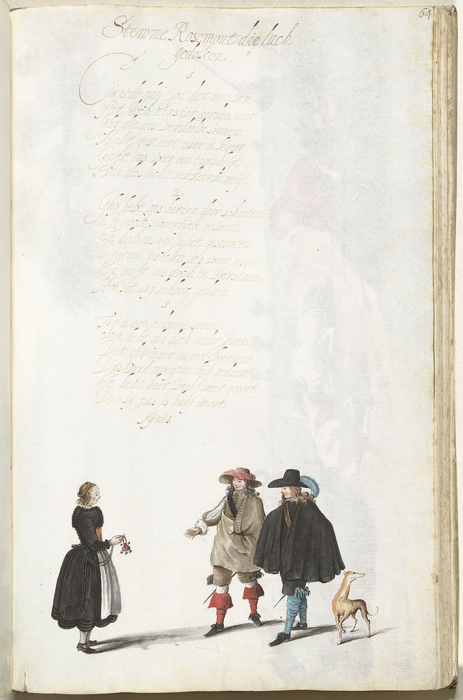 Twee heren en een boerenmeisje (c. 1654) by Gesina ter Borch and Gesina ter Borch