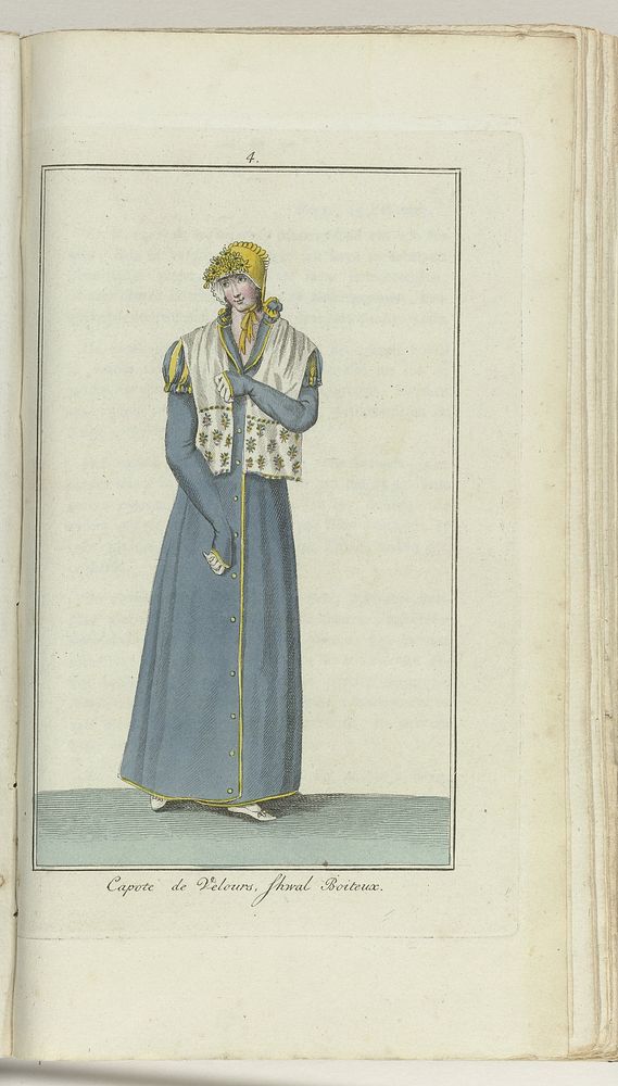 Elegantia, of tijdschrift van mode, luxe en smaak voor dames, Februari 1807, No. 4: Capote de Velours, shwal Boiteux (1807)…