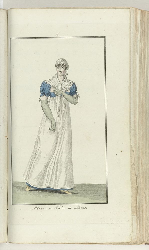 Elegantia, of tijdschrift van mode, luxe en smaak voor dames, Maart 1807, No. 7: Réseau et Fichu de Laine (1807) by…