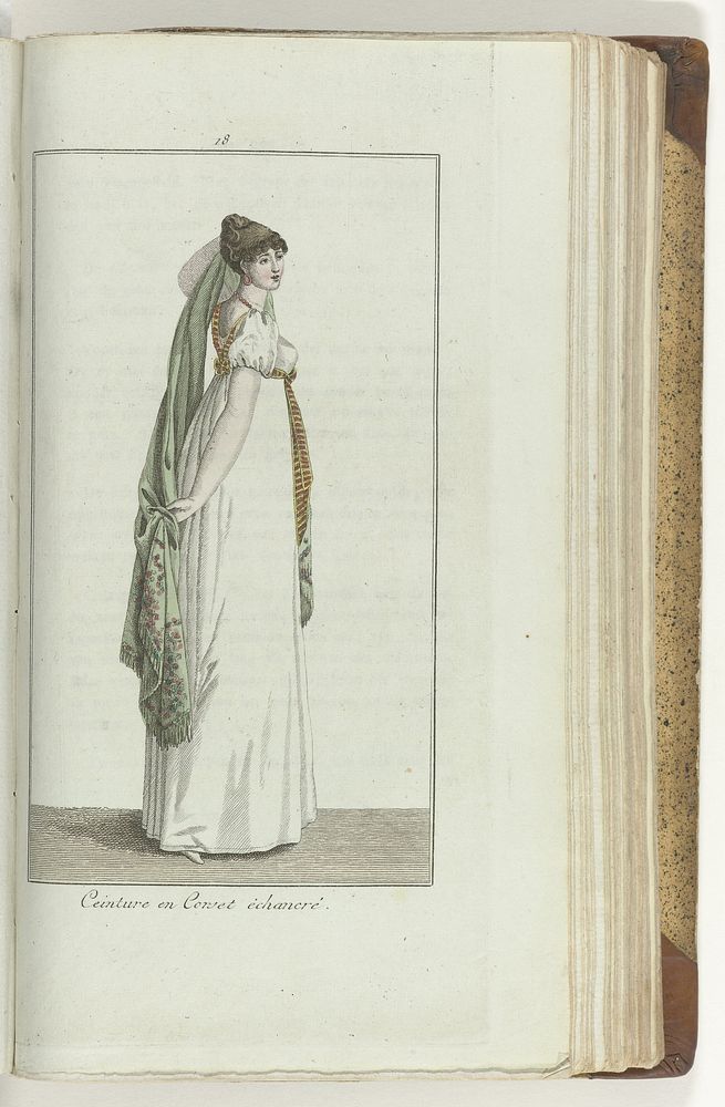 Elegantia, of tijdschrift van mode, luxe en smaak voor dames, Augustus 1807, No. 18: Ceinture en Conset échaneré (1807) by…