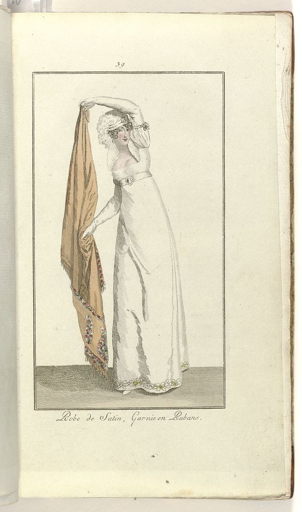 Elegantia, of tijdschrift van mode, luxe en smaak voor dames, Maart 1808, No. 39: Robe de Satin, Garnie en Rubans (1808) by…