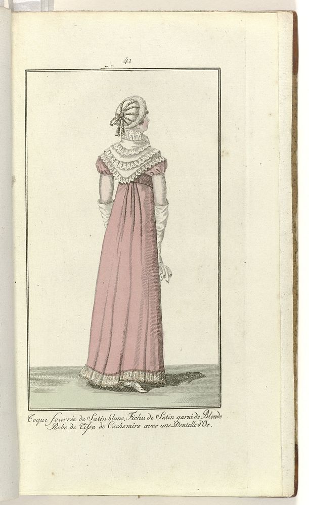 Elegantia, of tijdschrift van mode, luxe en smaak voor dames, Maart 1808, No. 41: Toque fourrée de Satin blanc.... (1808) by…