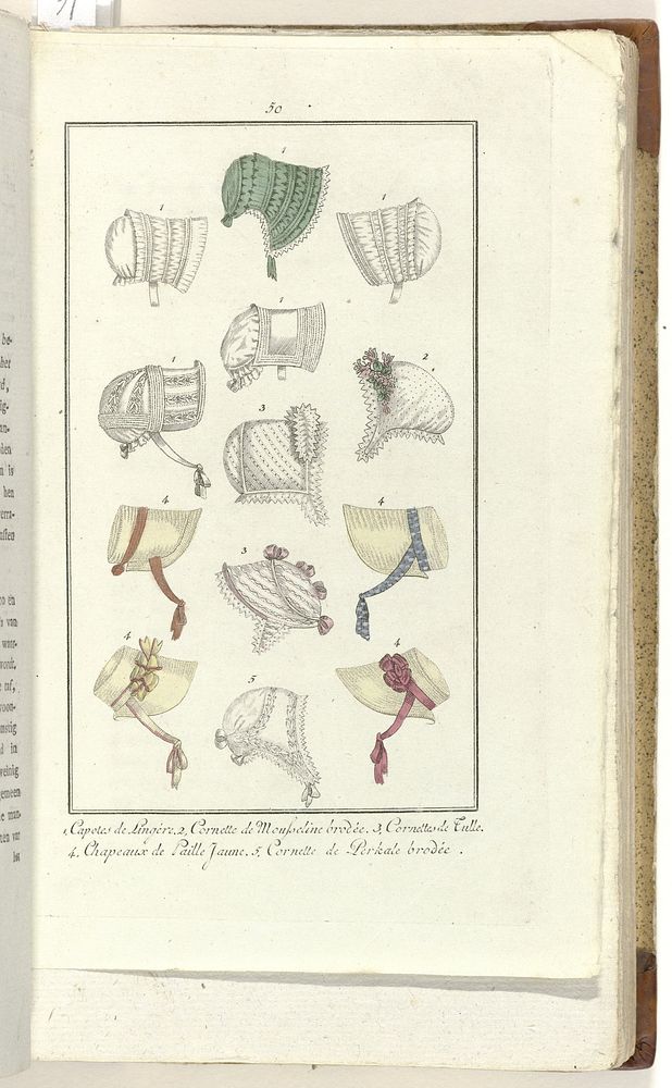 Elegantia, of tijdschrift van mode, luxe en smaak voor dames, Juli 1808, No. 50: 1. Capotes de Lingére... (1808) by…
