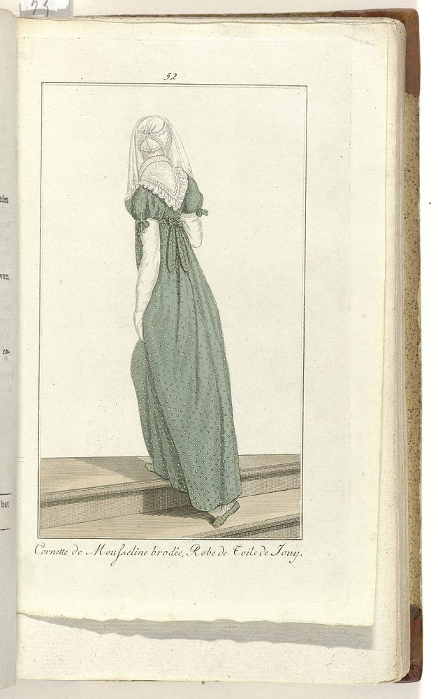 Elegantia, of tijdschrift van mode, luxe en smaak voor dames, Juli 1808, No. 52: Cornette de Mousseline brodée... (1808) by…