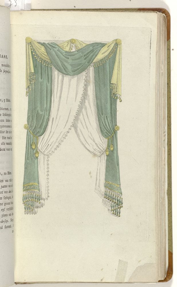 Elegantia, of tijdschrift van mode, luxe en smaak voor dames, Februari 1809, t.o.  pag. 90 : Elegante vensterdraperie (1809)…