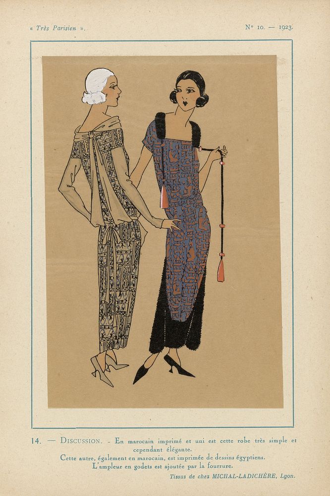 Très Parisien, 1923, No 10: 14.- DISCUSSION. - En marocain imprimé... (1923) by anonymous, Michal Ladichère and G P Joumard
