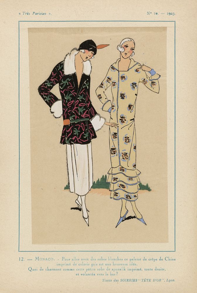 Très Parisien, 1923, No 10: 12.- MONACO. - Pour aller avec des robes... (1923) by anonymous, Soieries Tête d or and G P…