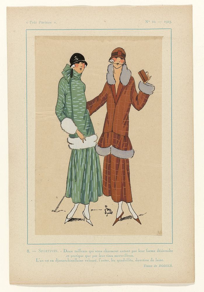 Très Parisien, 1923, No 10: 8. - SPORTIVES. - Deux tailleurs... (1923) by anonymous, Rodier and G P Joumard