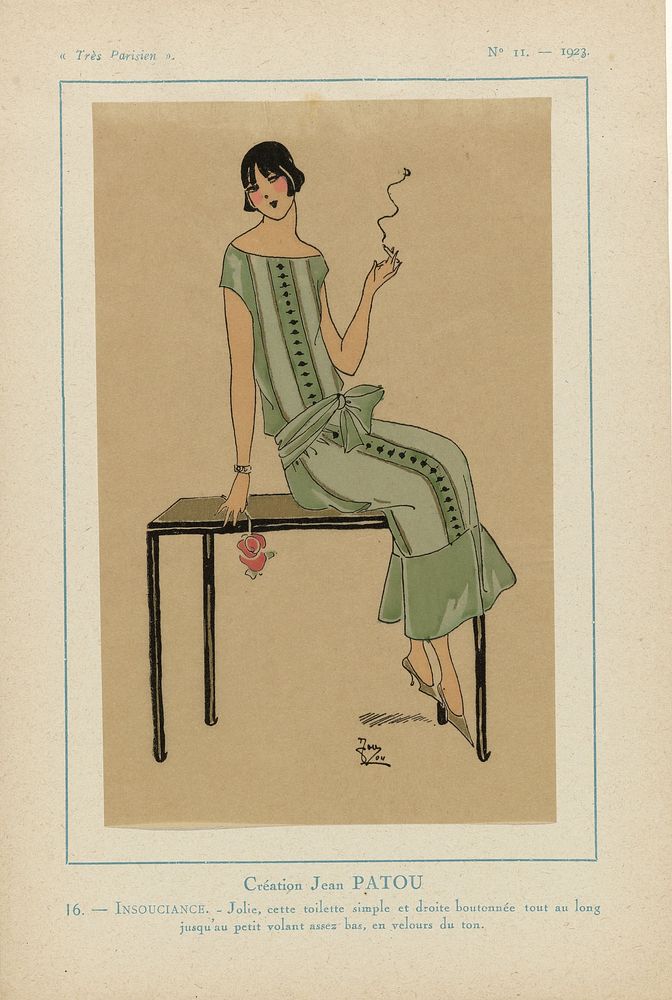 Très Parisien, 1923, No 11: 16. - INSOUCIANCE. - Jolie, cette toilette simple... (1923) by anonymous, Jean Patou and G P…