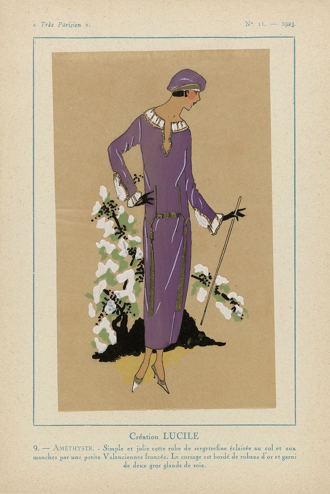 Très Parisien, 1923, No 11: 9. - AMÉTHYSTE. - Simple et jolie cette robe... (1923) by anonymous, Lucile and G P Joumard