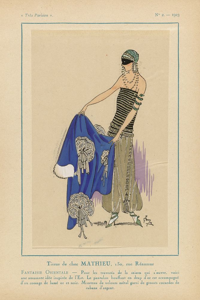 Très Parisien, 1923, No. 2: Tissus de chez MATHIEU...Fantaisie Orientale (1923) by G P Joumard, Dorure Louis Mathieu and G P…