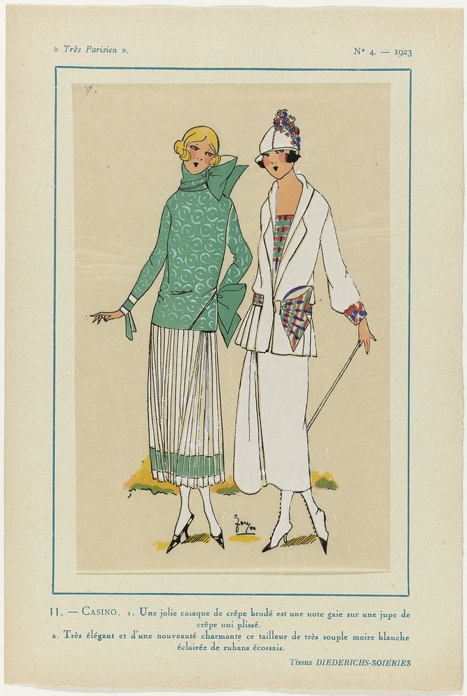 Très Parisien, 1923, No. 4: 11. - CASINO. 1. Une jolie casaque.... (1923) by anonymous, Diederichs Soieries and G P Joumard