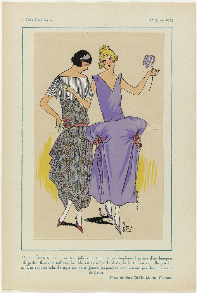 Très Parisien, 1923, No. 4: 15. -JEANINE. 1. Une très jolie robe... (1923) by anonymous, Georges Cerf and G P Joumard