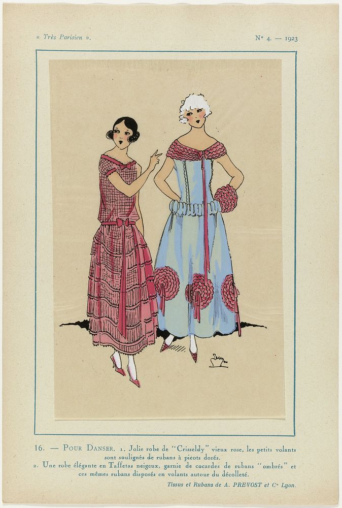 Très Parisien, 1923, No. 4: 16. - POUR DANSER. 1. Jolie robe de "Crisseldy"... (1923) by anonymous, A et Cie Prévost and G P…