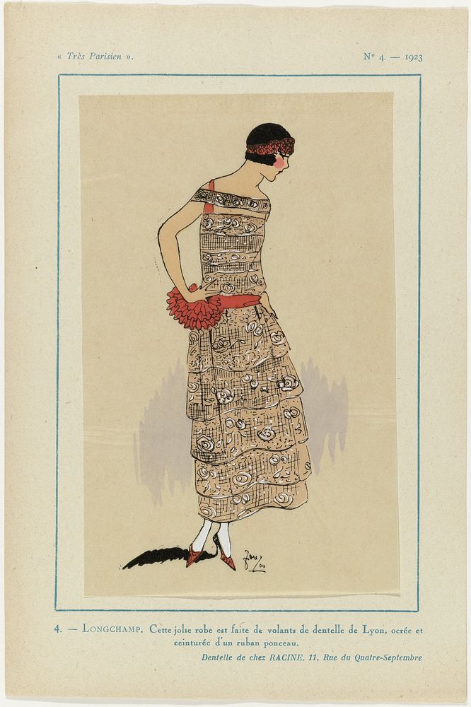 Très Parisien, 1923, No. 4: 4. - LONGCHAMP. Cette jolie robe... (1923) by anonymous, V Racine and G P Joumard