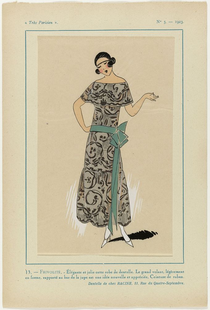 Très Parisien, 1923, No 5: 13.- FRIVOLITÉ. - Élégante et jolie cette robe... (1923) by anonymous and G P Joumard