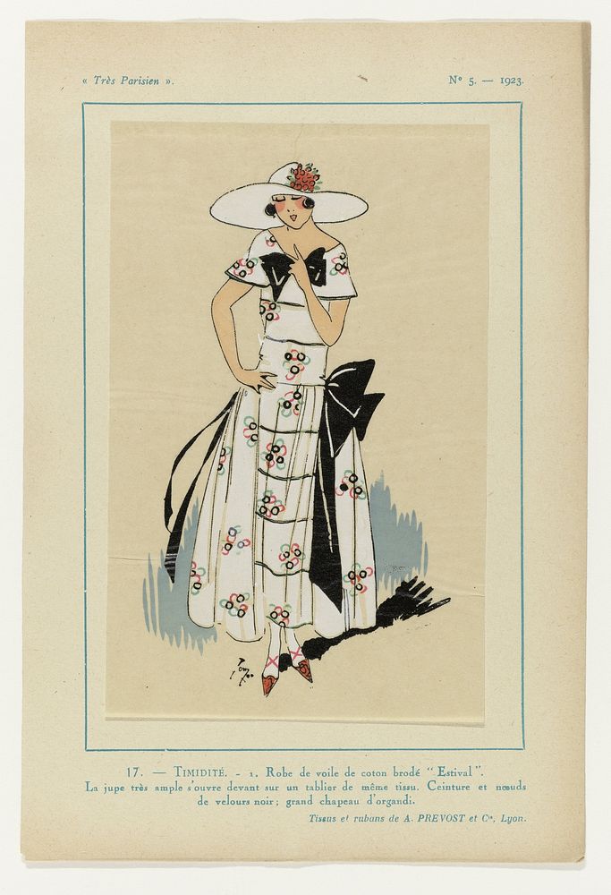 Très Parisien, 1923, No 5: 17.- TIMIDITÉ. - 1. Robe de voile... (1923) by anonymous, A et Cie Prévost and G P Joumard