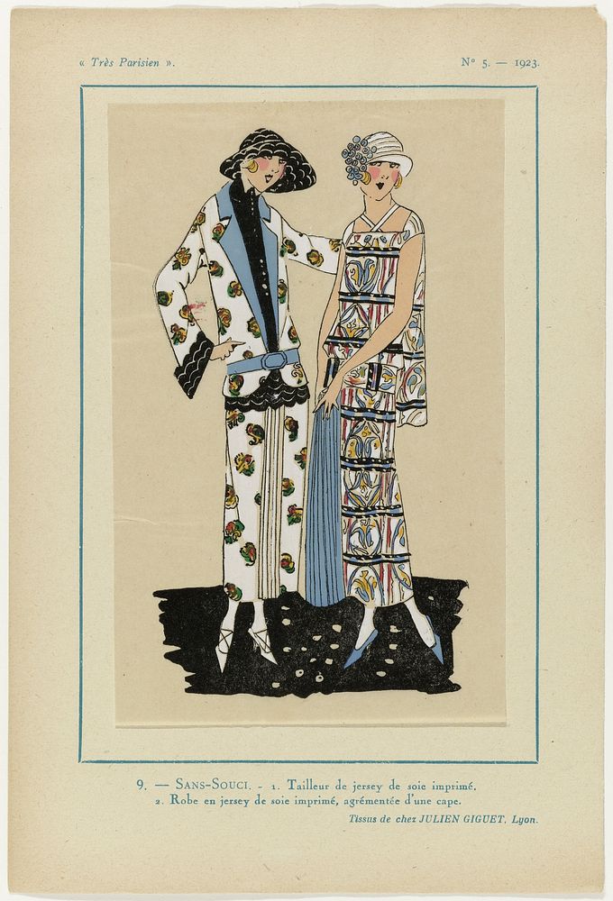 Très Parisien, 1923, No 5: 9.- SANS-SOUCI. 1. Tailleur de jersey... (1923) by anonymous, Julien Giguet and G P Joumard