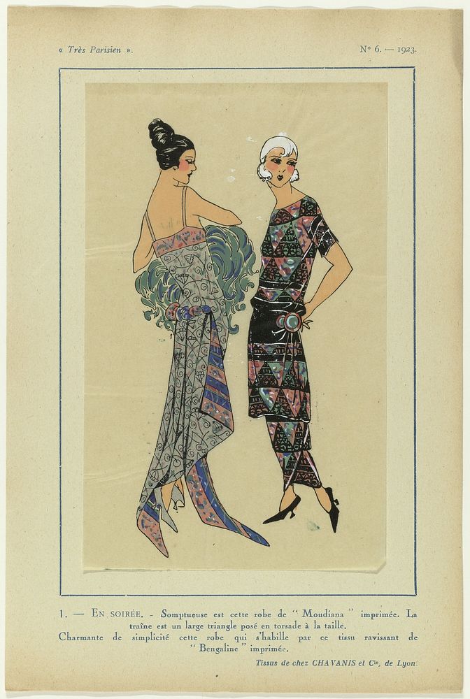 Très Parisien, 1923, No 6: 1 - EN SOIRÉE. - Somptueuse est cette robe... (1923) by anonymous, Chavanis et Cie and G P Joumard