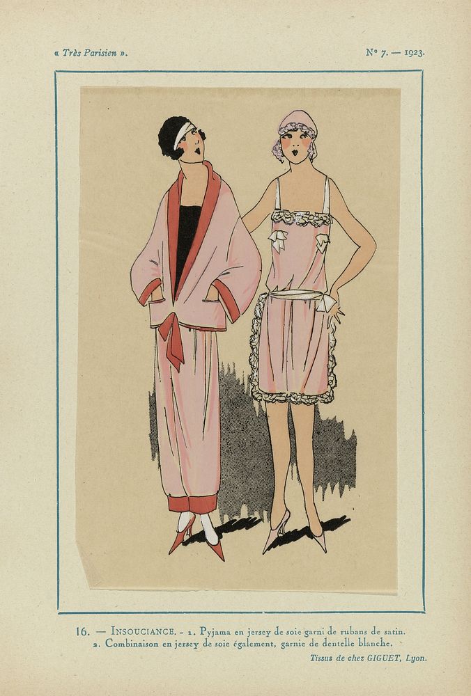 Très Parisien, 1923, No 7: 16.- INSOUCIANCE. - 1. Pyjama en jersey de soie... (1923) by anonymous, Julien Giguet and G P…