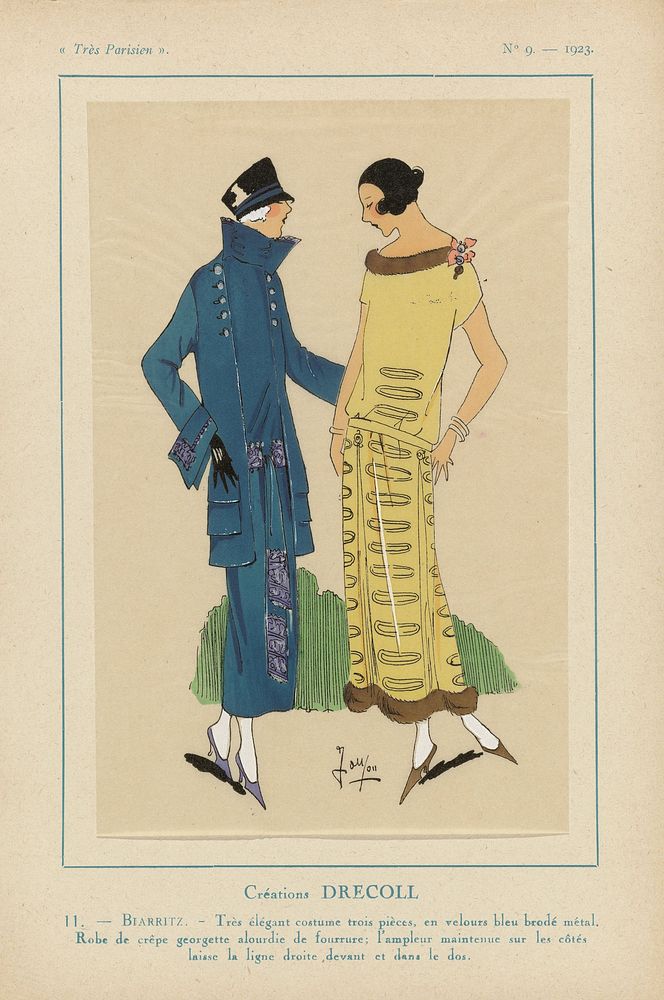 Très Parisien, 1923, No 9: 11. - BIARRITZ. - Très élégant costume... (1923) by anonymous, Drecoll and G P Joumard