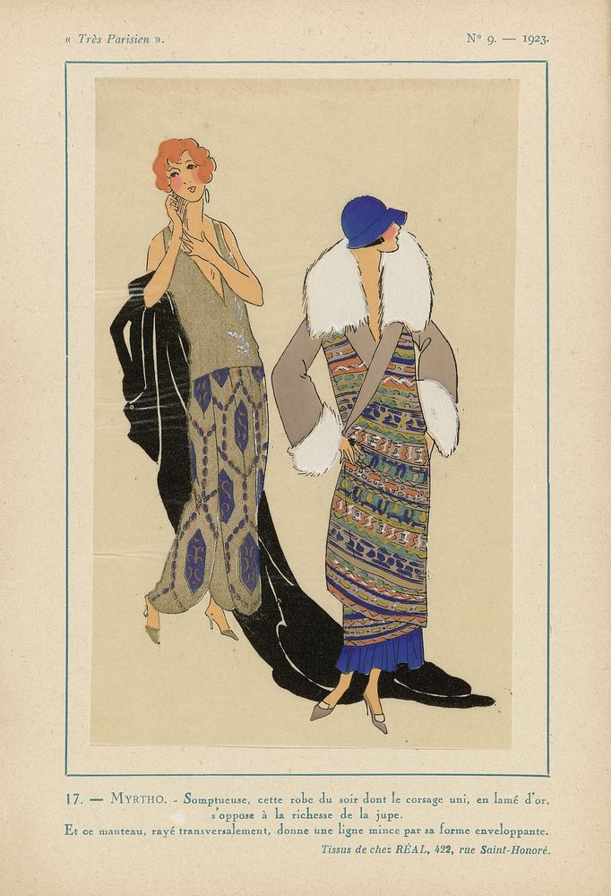 Très Parisien, 1923, No 9: 17. - MYRTHO. - Somptueuse, cette robe du soir... (1923) by anonymous, Réal and G P Joumard