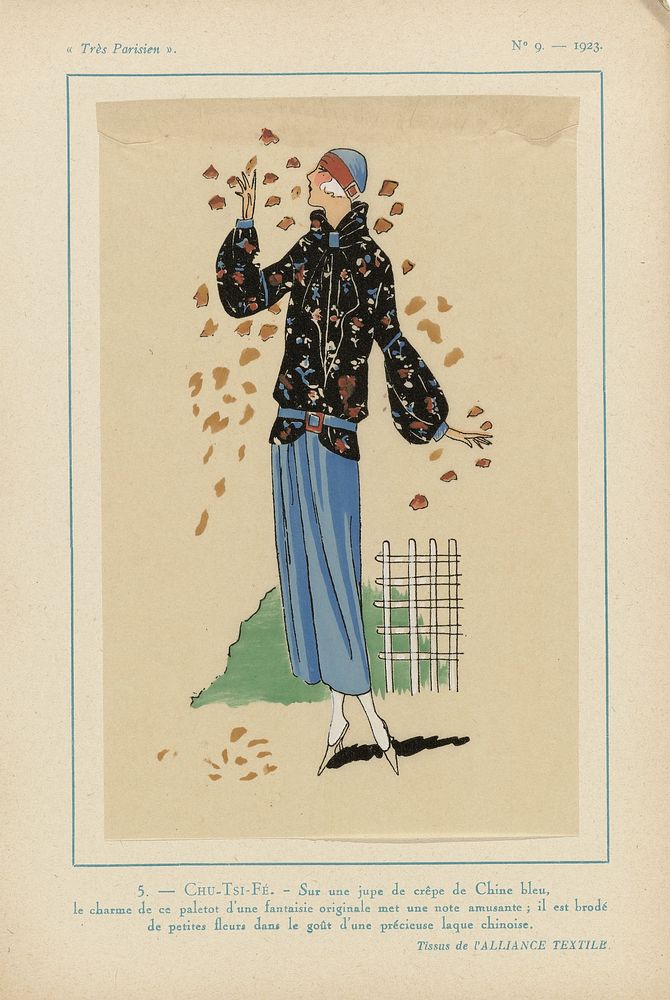 Très Parisien, 1923, No 9: 5. - CHU-TSI-FÉ. - Sur une jupe de crêpe de Chine... (1923) by anonymous, Alliance Textile and G…