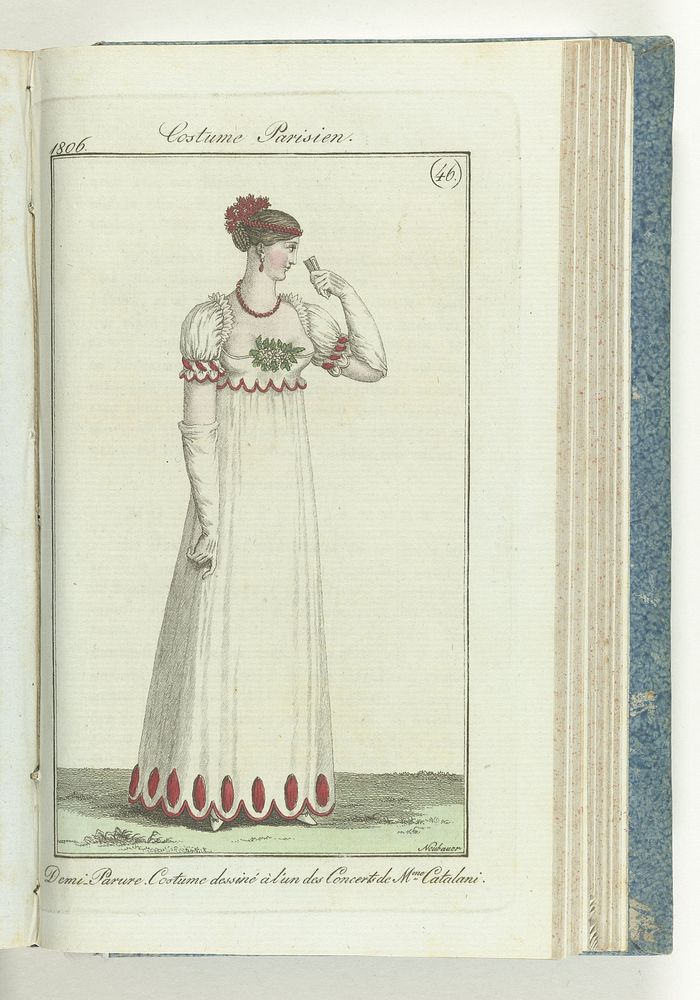 Journal des Dames et des Modes, editie Frankfurt 10 novembre 1806, Costume Parisien (46) : Demi-Parure. Costumne dessiné à…
