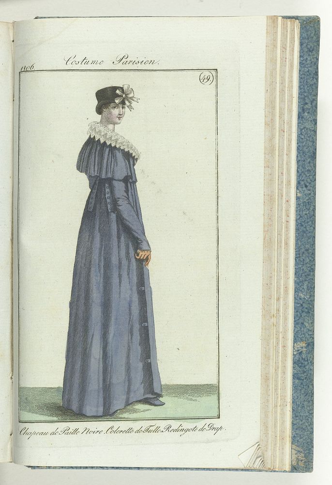 Journal des Dames et des Modes, editie Frankfurt 1 décembre 1806, Costume Parisien (49): Chapeau de Paille Noire. Colerette…