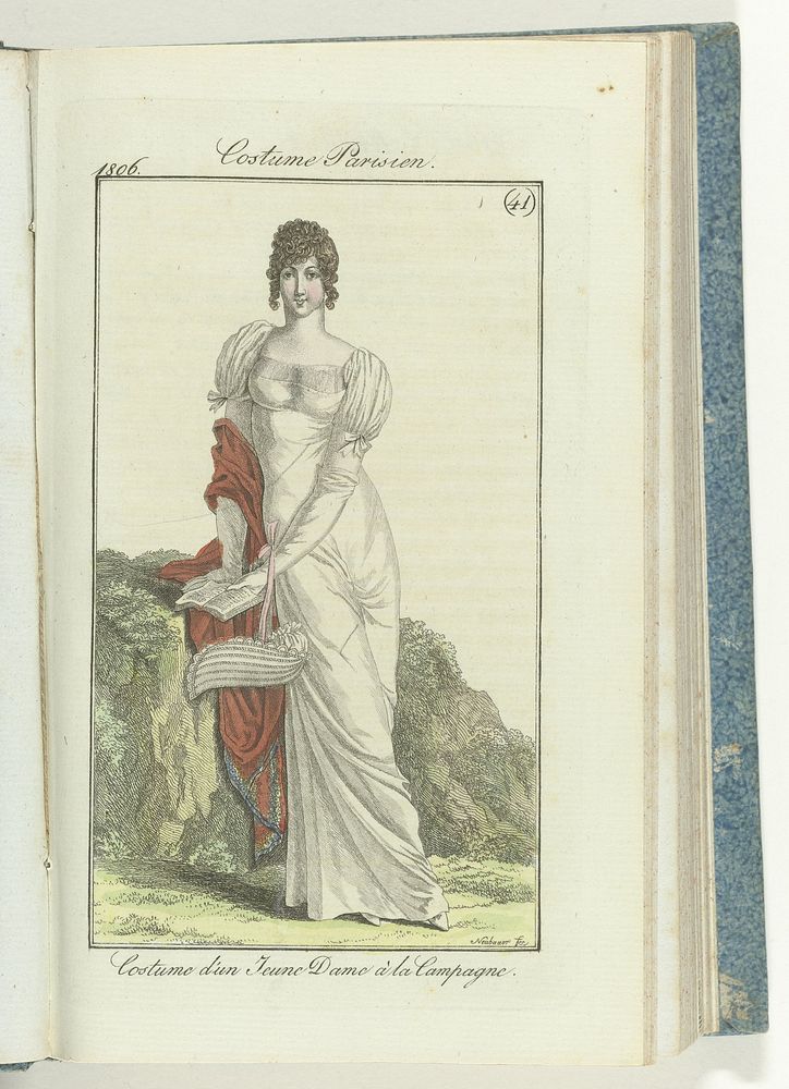 Journal des dames et des modes, editie Frankfurt 6 octobre 1806, Costume Parisien (41):  Costume d'une Jeune Dame à la…