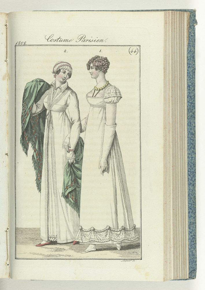 Journal des Dames et des Modes, editie Frankfurt 30 octobre 1808, Costume Parisien (44) (1808) by Friedrich Ludwig Neubauer…