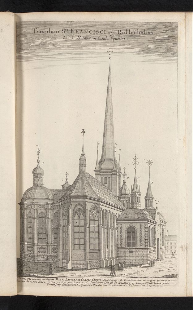 Gezicht op de kerk van Riddarholmen (1670) by Jean Marot I and Erik Jönssen Dahlberg