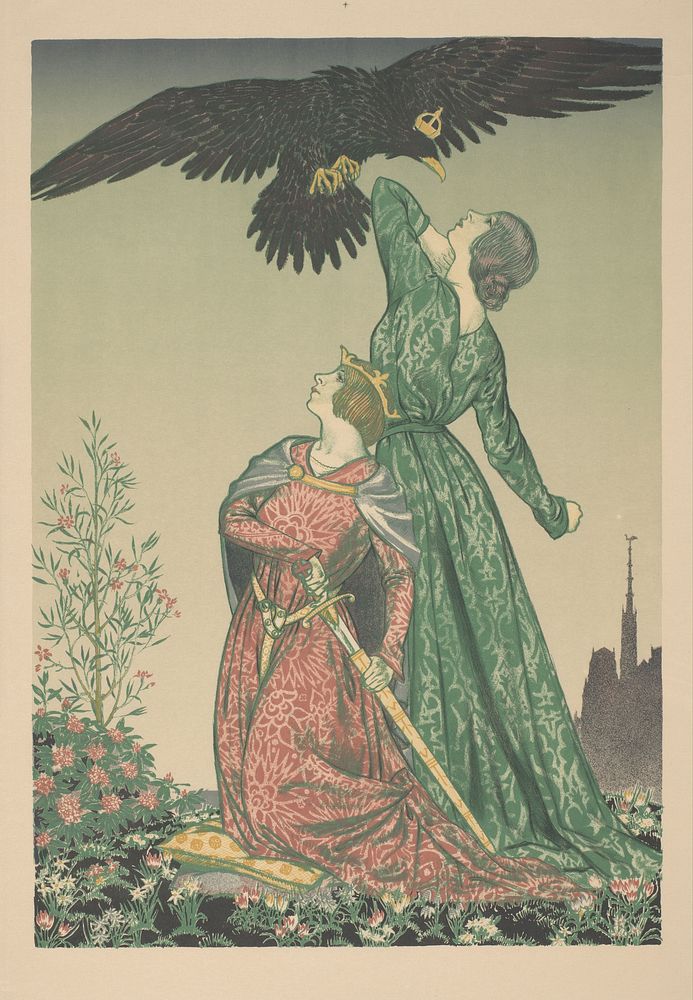 Twee vrouwen aangevallen en een gekroonde adelaar (c. 1917) by Francis Ernest Jackson