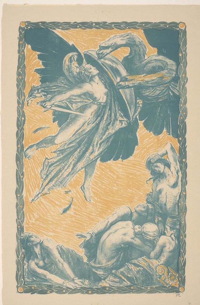 Vliegende krijger beschermt getekende mensen van een adelaar (c. 1917) by Charles Ricketts