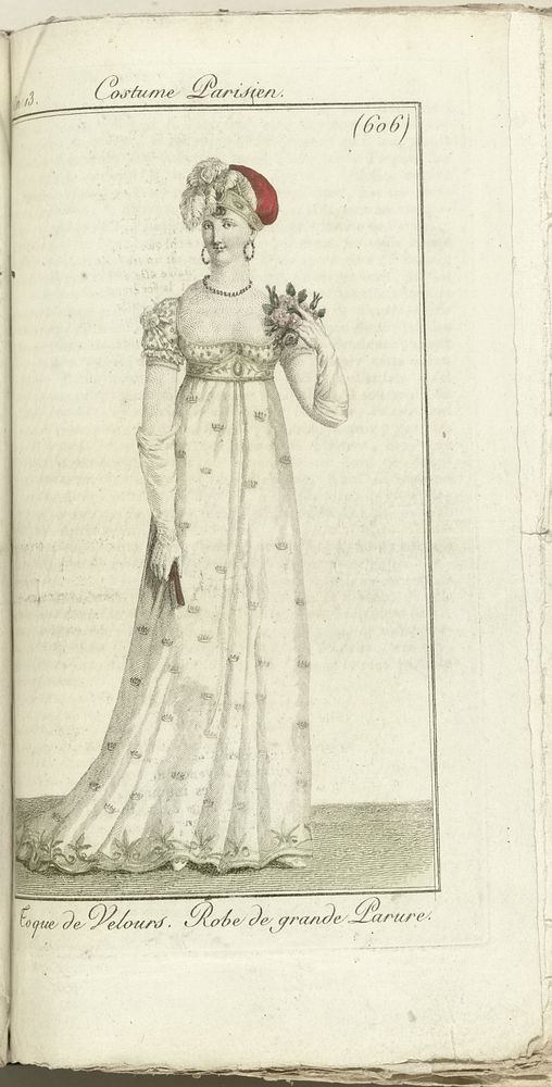 Journal des Dames et des Modes, Costume Parisien, 1805, An 13 (606) Toque de Velours. Robe de Grande Parure (1805) by Horace…