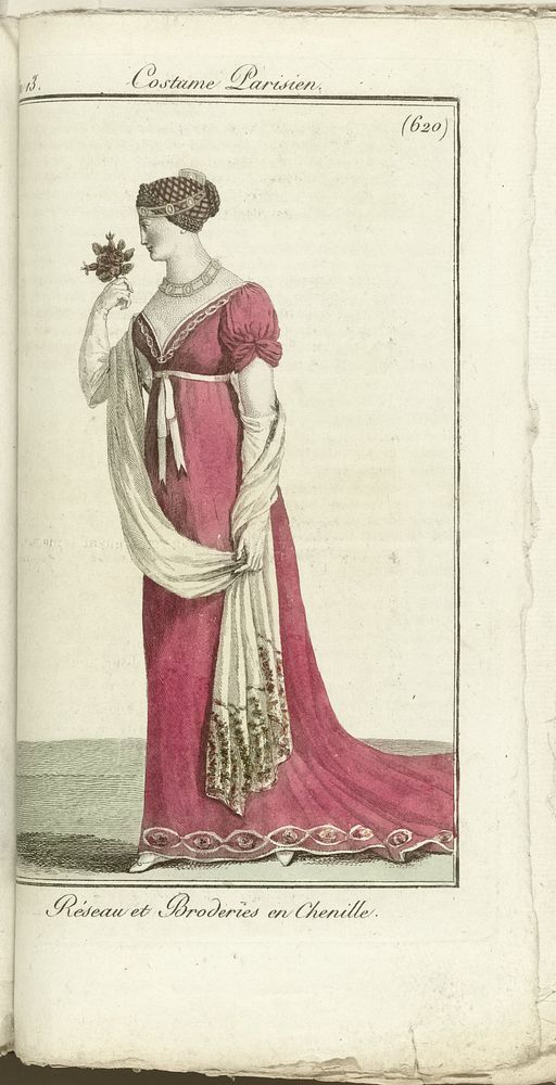 Journal des Dames et des Modes, Costume Parisien, 1805, An 13 (620) Réseau et Broderies en Chenille. (1805) by Horace Vernet…