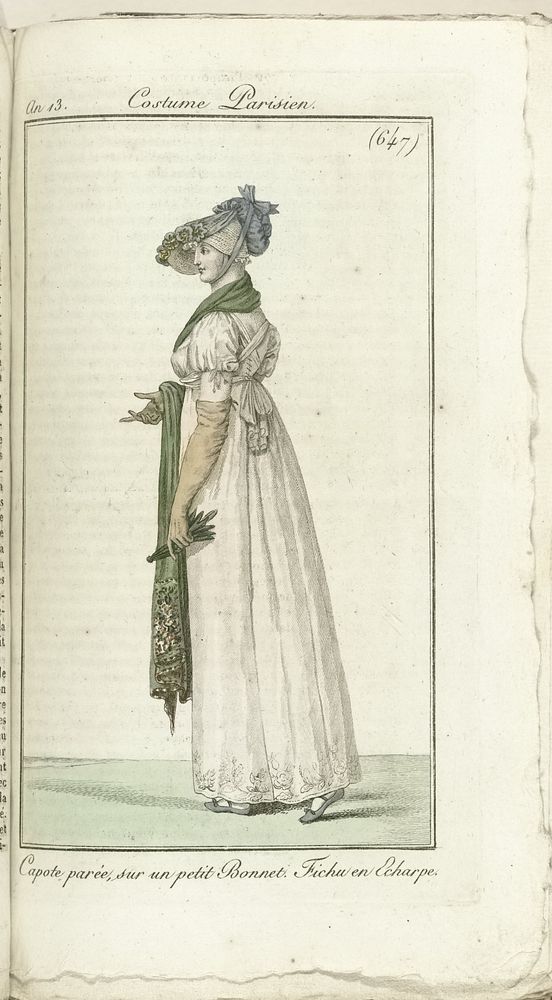 Journal des Dames et des Modes, Costume Parisien, 1805, An 13 (647) Capote parée, sur un petit Bonnet... (1805) by Horace…