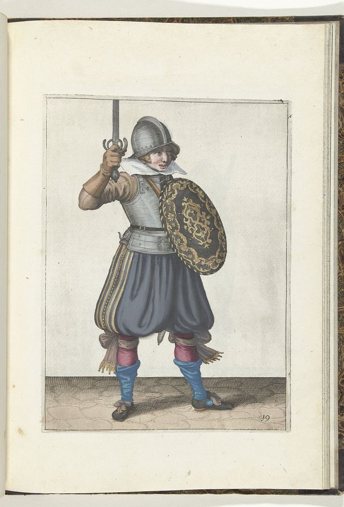 De exercitie met schild en spies: de soldaat presenteert zijn rapier met de hand niet hoger dan zijn gezicht (nr. 19), 1618…