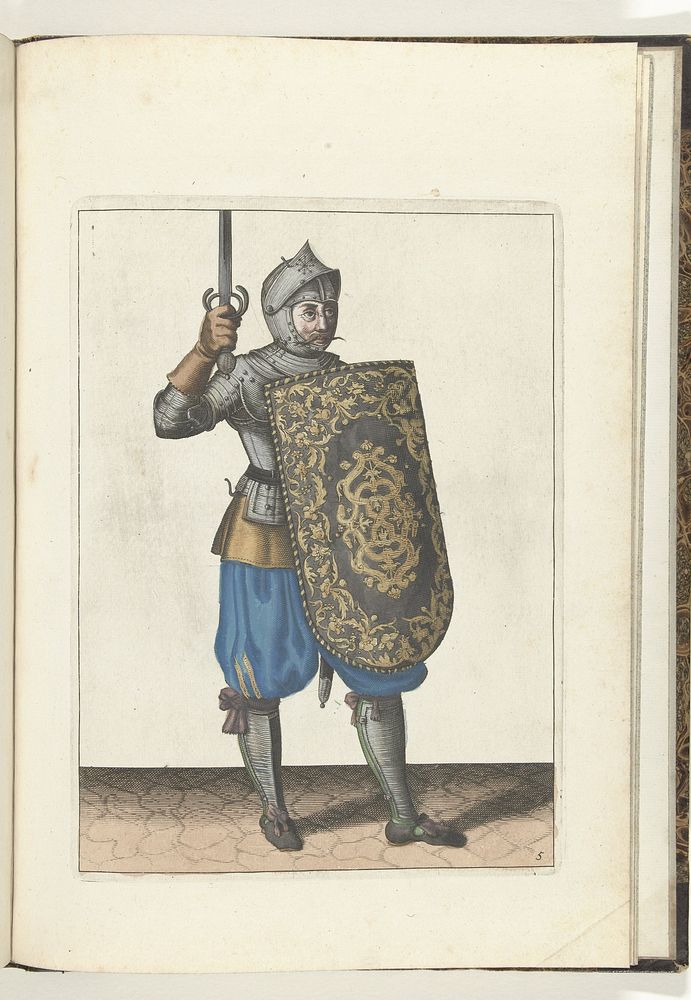 De exercitie met de targe en rapier: de soldaat houdt de getrokken rapier niet hoger dan zijn gezicht (nr. 5), 1618 (1616 -…