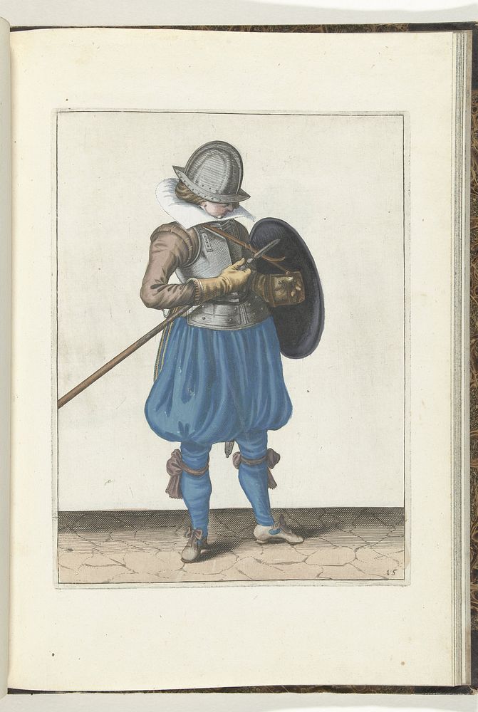 De exercitie met schild en spies: de soldaat houdt spies en schild dicht bij het lichaam (nr. 15), 1618 (1616 - 1618) by…