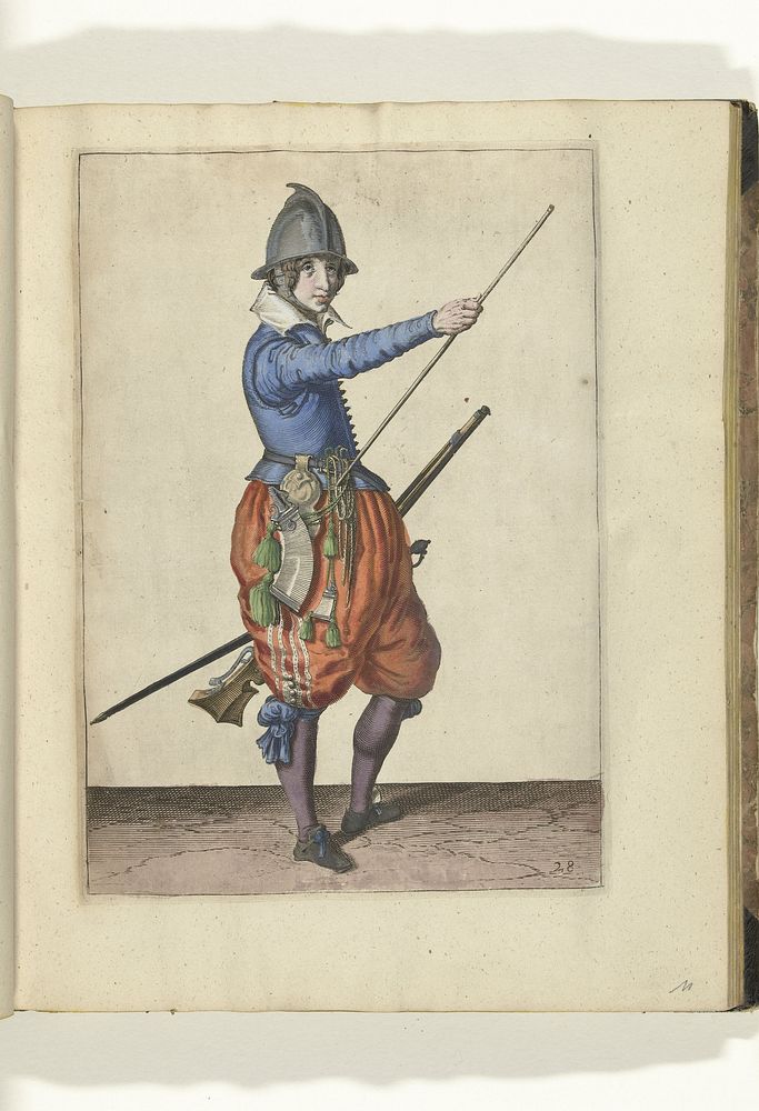 Soldaat met een roer die zijn rechterhand naar het uiteinde van zijn laadstok schuift (nr. 28), ca. 1600 (1597 - 1608) by…